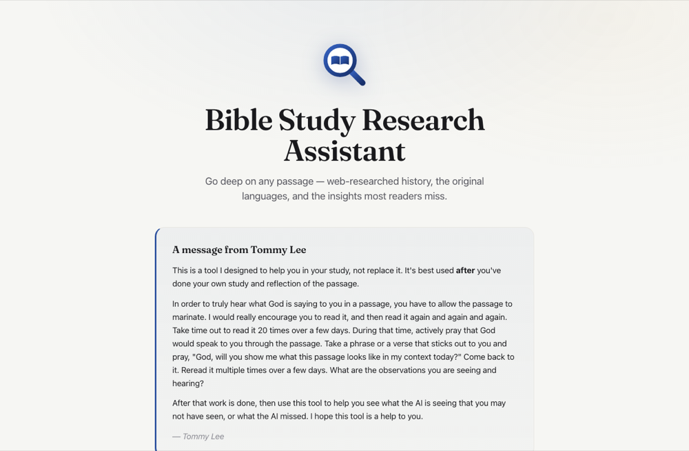 Bible Research Assistant website preview