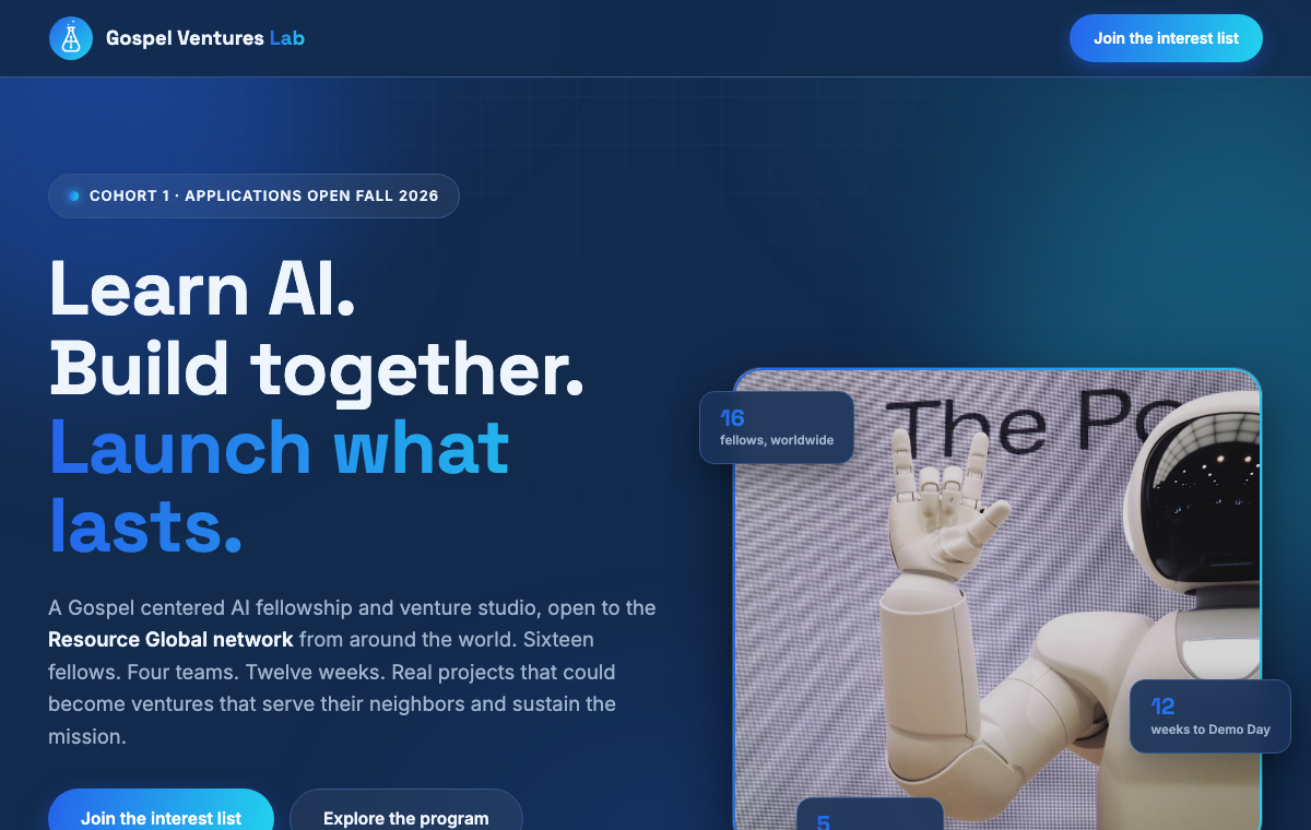 Gospel Ventures Lab website preview