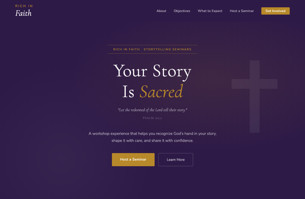 Rich in Faith Storytelling website preview