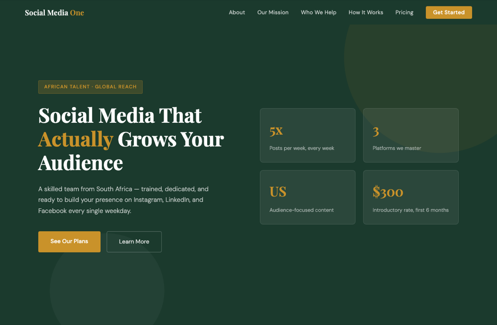 Social Media One website preview